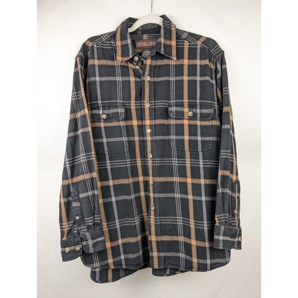 Vintage Moose Creek‎ Mens Flannel Heavyweight Shirt Jacket Sz L Gray Plaid Thick